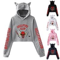 Inspired by Stranger Things Eleven Hellfire Club Eddie Munson Crop Top Hoodie Anime 100% Polyester Anime Cat Ear Graphic Street Style Crop Top For Women's miniinthebox - thumbnail