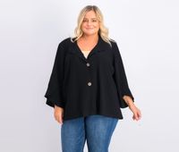 Womens Plus Size Button Down Blazer  Black - thumbnail