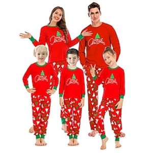Family Christmas Pajamas Graphic Letter Home Print Black White Dark Red Long Sleeve Mommy And Me Outfits Active Matching Outfits Lightinthebox