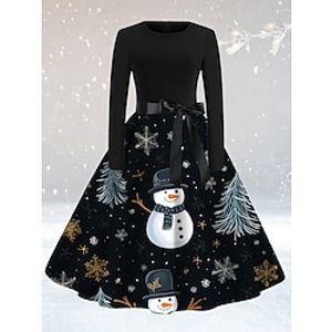 Women's Casual Dress Christmas Dress Sheath Dress Santa Claus Christmas Tree Lace up Print Crew Neck Midi Dress Active Fashion Outdoor Christmas Long Sleeve Loose Fit Light Yellow Yellow Red Fall S M Lightinthebox