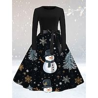 Women's Casual Dress Christmas Dress Sheath Dress Santa Claus Christmas Tree Lace up Print Crew Neck Midi Dress Active Fashion Outdoor Christmas Long Sleeve Loose Fit Light Yellow Yellow Red Fall S M Lightinthebox - thumbnail