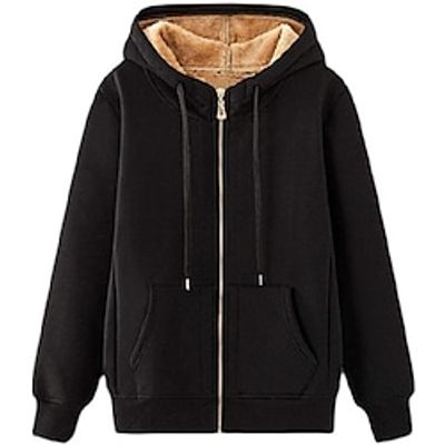 Women's Casual Jacket Windproof Warm School Outdoor Daily Going out Zipper Pocket Zipper Hoodie Modern Preppy Style Solid Color Regular Fit Outerwear Long Sleeve Winter Fall Black Dark Blue S M L XL Lightinthebox