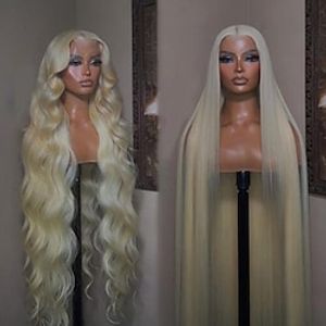 Unprocessed Virgin Hair 13x4 Lace Front Wig Middle Part Brazilian Hair Straight Wavy Blonde Wig 130% 150% Density with Baby Hair Pre-Plucked For Women Long Human Hair Lace Wig Lightinthebox