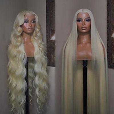 Unprocessed Virgin Hair 13x4 Lace Front Wig Middle Part Brazilian Hair Straight Wavy Blonde Wig 130% 150% Density with Baby Hair Pre-Plucked For Women Long Human Hair Lace Wig Lightinthebox