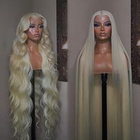 Unprocessed Virgin Hair 13x4 Lace Front Wig Middle Part Brazilian Hair Straight Wavy Blonde Wig 130% 150% Density with Baby Hair Pre-Plucked For Women Long Human Hair Lace Wig Lightinthebox - thumbnail