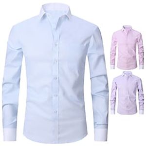 Men's Dress Shirt Button Up Shirt Collared Shirt Plain Turndown White Yellow Pink Blue Light Purple Outdoor Work Long Sleeve Clothing Apparel Cotton Business Comfortable Gentleman Lightinthebox