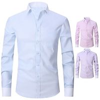 Men's Dress Shirt Button Up Shirt Collared Shirt Plain Turndown White Yellow Pink Blue Light Purple Outdoor Work Long Sleeve Clothing Apparel Cotton Business Comfortable Gentleman Lightinthebox - thumbnail