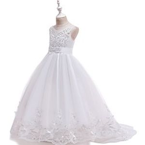 Princess Court Train Flower Girl Dresses Party Tulle Sleeveless Jewel Neck with Bow(s) miniinthebox