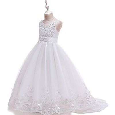 Princess Court Train Flower Girl Dresses Party Tulle Sleeveless Jewel Neck with Bow(s) miniinthebox