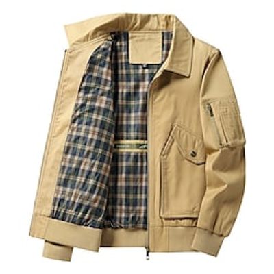 Men's Daily Wear Going out Festival Zipper Turndown Warm Ups Comfort Jacket Outerwear Solid Color Zipper Pocket Khaki Army Green Black  Long Sleeve Lightinthebox