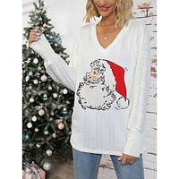 Women's Pullover Sweater Jumper Crew Neck Ribbed Knit Print Fall Winter Regular Christmas Stylish Soft Long Sleeve Santa Claus White Red S M L Lightinthebox - thumbnail