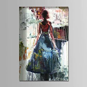 Oil Painting Hand Painted - People Comtemporary Simple Modern Stretched Canvas miniinthebox