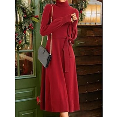 Women's Christmas Sweater Dress Turtleneck Ribbed Knit Core Spun Yarn Lace up Knitted Fall Winter Long Outdoor Daily Going out Streetwear Stylish Casual Long Sleeve Pure Color Black Wine Blue One-Size miniinthebox Women's Christmas Sweater Dress Turtleneck Ribbed Knit Core Spun Yarn Lace up Knitted Fall Winter Long Outdoor Daily Going out Streetwear Stylish Casual Long Sleeve Pure Color Black Wine Blue One-Size miniinthebox