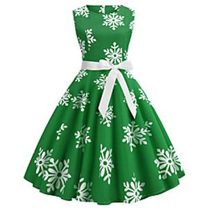 Women's A Line Dress Knee Length Dress Blue Green Red Sleeveless Print Bow Print Fall Winter Round Neck Casual Vintage Christmas 2021 S M L XL XXL miniinthebox