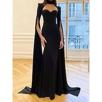 A-Line Evening Gown Elegant Dress Black Dress Formal Sweep  Brush Train Long Sleeve Sweetheart Stretch Fabric with Pleats 2023 Lightinthebox - thumbnail
