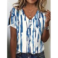 Women's T shirt Tee Tie Dye Striped Daily Weekend Button Cut Out Print White Short Sleeve Fashion V Neck Summer Lightinthebox