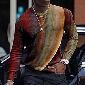 Men's T shirt Striped Graphic Gradient Crew Neck Casual Daily Long Sleeve Tops Lightweight Fashion Big and Tall Brown Lightinthebox