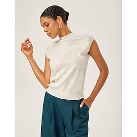 Ivory Wool Jacquard Mock Neck Knit Top