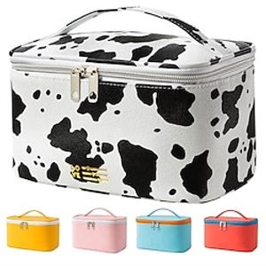 Women's Girls' Cosmetic Bag PU Leather Party Daily Holiday Zipper Large Capacity Waterproof Lightweight Cow Print White  black Yellow Pink Lightinthebox