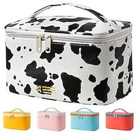 Women's Girls' Cosmetic Bag PU Leather Party Daily Holiday Zipper Large Capacity Waterproof Lightweight Cow Print White  black Yellow Pink Lightinthebox - thumbnail