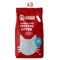 Thunder Paws Advance Care Non-Clumping Crystal Cat Litter - Baby Powder 5L (Pack Of 3)