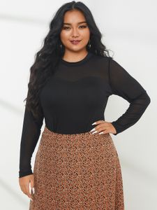 YOINS Plus Size Halloween Crew Neck Patchwork Long Sleeves Tee