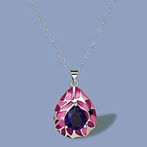 Women's Purple AAA Cubic Zirconia Necklace Pear Cut Floral  Botanicals Artistic Elegant Vintage Brass Silver 50 cm Necklace Jewelry 1pc For Anniversary Party Evening Festival Lightinthebox
