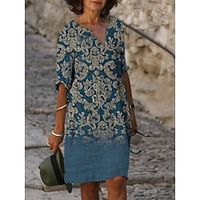 Women's Casual Dress Shift Dress Summer Dress Floral Geometric Print Split Neck Midi Dress Active Fashion Outdoor Daily Half Sleeve Regular Fit Pink Navy Blue Blue Summer Spring S M L XL XXL Lightinthebox