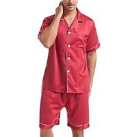 Men's Sleepwear Pajama Set Pajama Top and Shorts 1 set Plain Fashion Stylish Classic Home Daily Bed Polyester Comfort Breathable Soft Lapel Short Sleeve Shirt Shorts Button Elastic Waist Summer Black Lightinthebox