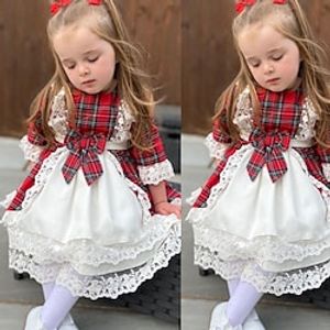 Toddler Girls' Christmas Party Dress Plaid Party Dress Performance Anniversary Red Long Sleeve Active Cute Dresses Christmas Fall Winter 3-7 Years Lightinthebox