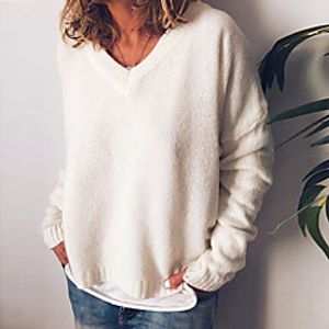 Women's Sweater Knitted Solid Color Stylish Cotton Long Sleeve Sweater Cardigans V Neck Fall Winter Blushing Pink Gray Khaki miniinthebox