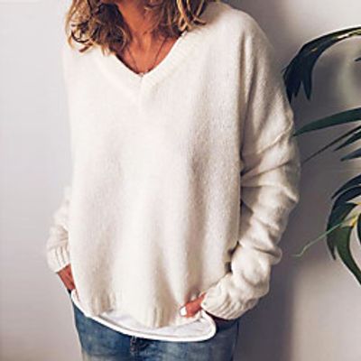 Women's Sweater Knitted Solid Color Stylish Cotton Long Sleeve Sweater Cardigans V Neck Fall Winter Blushing Pink Gray Khaki miniinthebox