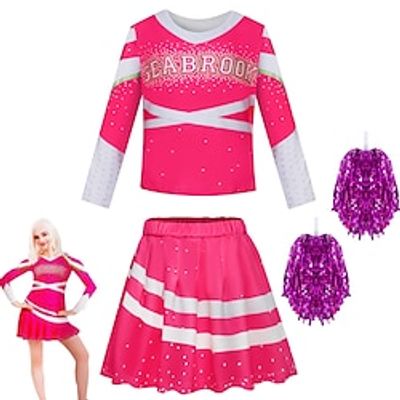 Z-O-M-B-I-E-S Cheerleader Skirt T-shirt Accessories Set Women's Girls' Movie Cosplay Cosplay Costume Fuchsia Top Skirt Halloween Carnival Children's Day Polyester miniinthebox
