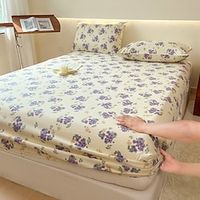 1Pc 100% Cotton Bed Fitted Sheet Bed Fitted Sheet With Floral Pattern Bed Cover Elastic Mattress Cover For Single Or Double Deluxe Double Bed Cover Available In Multiple Sizes Lightinthebox - thumbnail