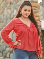 YOINS Plus Size V-neck Elastic Strap Long sleeves Blouse - thumbnail