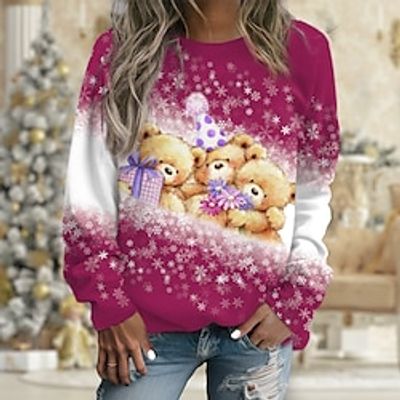 Women's Pullover Christmas Sweatshirt Sportswear Festival Print Pink Red Blue Graphic Snowflake Christmas Casual Round Neck Long Sleeve Top Micro-elastic Fall  Winter Lightinthebox
