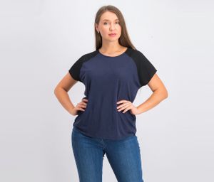 Womens Mix Media Slub Tee  Navy/Black