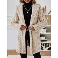 Women's Teddy Coat Sherpa Jacket Fleece Fuzzy Winter Coat Windproof Thermal Warm Long Hooded Jacket Fall Double Breasted Lapel Coat Outerwear Long Sleeve Apricot Gray Lightinthebox - thumbnail