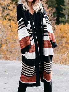 Striped Colorblock Cardigan Knitted Jacket