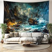 Pirate Ship Oil Painting Hanging Tapestry Wall Art Large Tapestry Mural Decor Photograph Backdrop Blanket Curtain Home Bedroom Living Room Decoration Lightinthebox - thumbnail