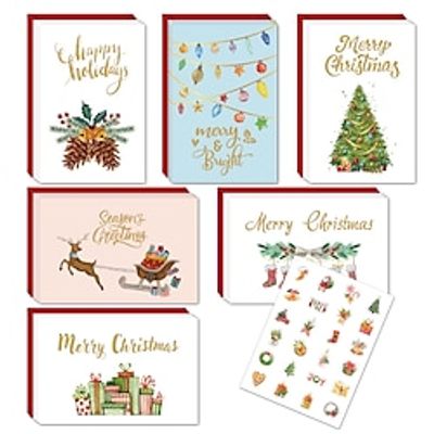 Christmas Cards With Red Envelope Stickers, 24 Cards, 24 Envelopes One Sticker, Combination Set Blessing Message Christmas Cards, Small Business Supplies, Thank You Cards, Birthday Gift, Gift Cards miniinthebox