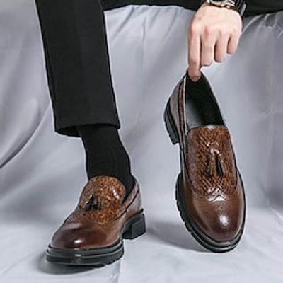 Men's Loafers  Slip-Ons Brogue Dress Shoes Tassel Loafers Plus Size Business British Gentleman Wedding Party  Evening PU Breathable Loafer Black Brown Spring Fall Lightinthebox