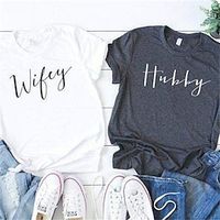 Couple Tshirt Letter Valentine's Day 1pc Couple's Men's Women's T shirt Tee Crew Neck Black-White Black Valentine's Day Date Short Sleeve Print Fashion Casual Lightinthebox - thumbnail