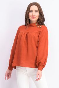 Womens Button Detail Shoulder Top  Rust