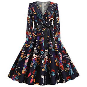 Santa Suit Flapper Dress Dress Adults' Women's Vintage Christmas New Year Festival Christmas Halloween New Year Festival / Holiday Terylene Black Women's Easy Carnival Costumes Graphic Prints Bone miniinthebox