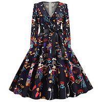Santa Suit Flapper Dress Dress Adults' Women's Vintage Christmas New Year Festival Christmas Halloween New Year Festival / Holiday Terylene Black Women's Easy Carnival Costumes Graphic Prints Bone miniinthebox - thumbnail