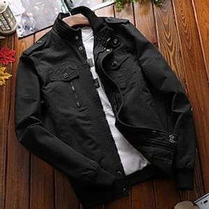 Men's Lightweight Jacket Summer Jacket Work Jacket Windproof Outdoor Daily Zipper Stand Collar Casual Jacket Outerwear Solid Color Embroidered Pocket Black Army Green Khaki miniinthebox
