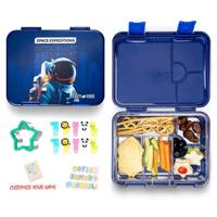 Eazy Kids 4 & 6 Convertible Bento Lunch Box With Sandwich Cutter Set - Space Expedition Blue