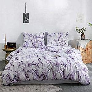 3 Pcs Duvet Cover Set Queen Marble Printed Bedding Sets Purple and White Abstract Comforter Cover with Zipper Ties Soft Lightweight Microfiber 1 Duvet Cover and 2 Pillow Shams miniinthebox