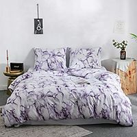 3 Pcs Duvet Cover Set Queen Marble Printed Bedding Sets Purple and White Abstract Comforter Cover with Zipper Ties Soft Lightweight Microfiber 1 Duvet Cover and 2 Pillow Shams miniinthebox - thumbnail